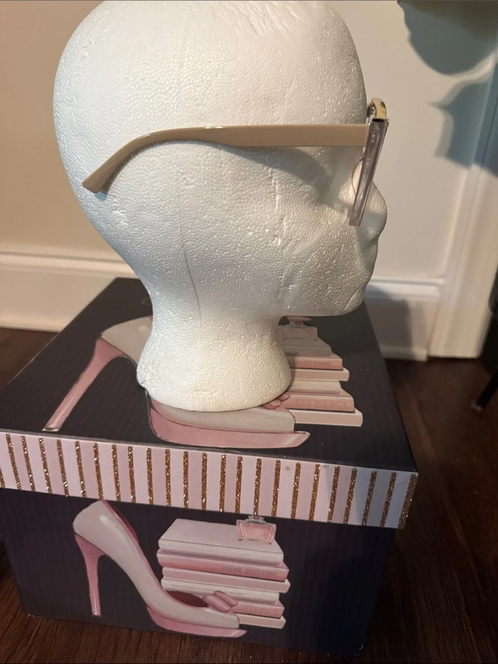 Modern Tan Cat-Eye Glasses with Gold Accents